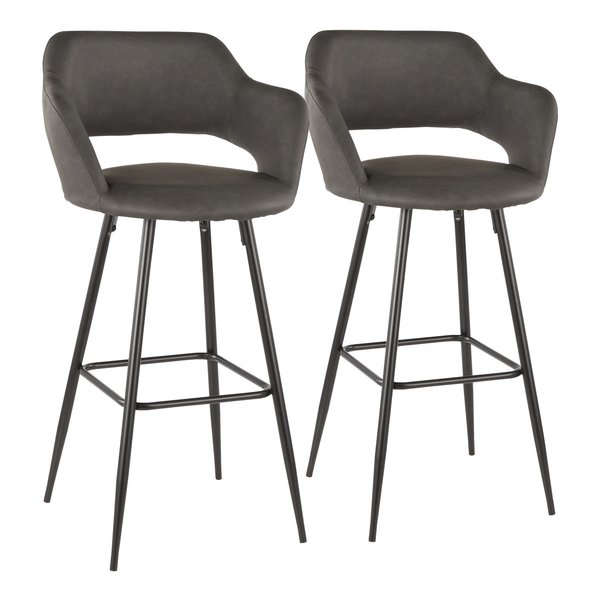 Lumisource Margarite Barstool in Black Metal and Grey Faux Leather, PK 2 B30-MARG BK+GY2